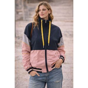 Y2K Colorblock Windbreaker Pink Blue Yellow Nylon Zip Jacket Retro ZipUp M